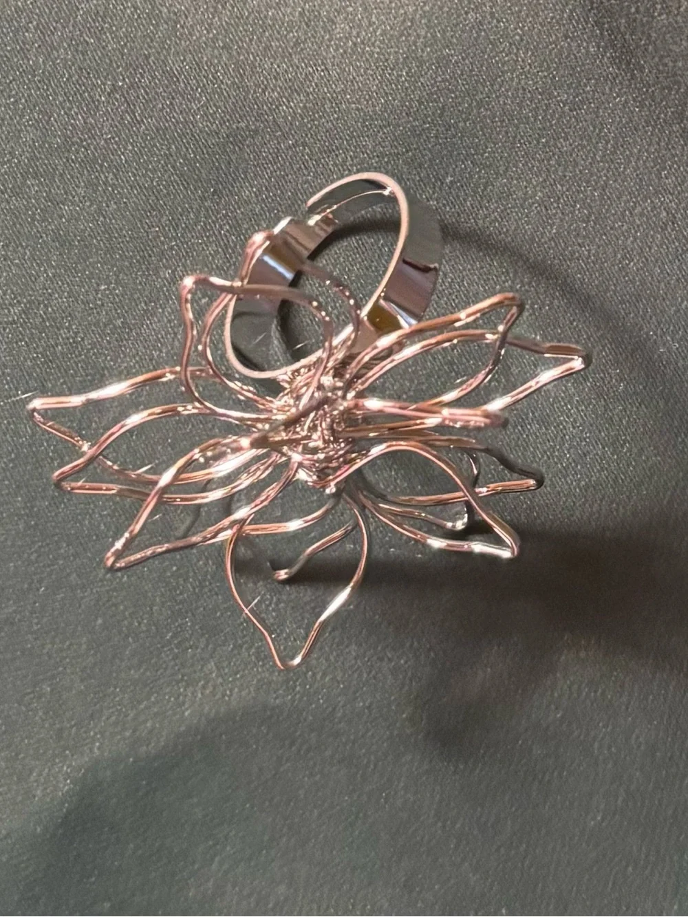 Sterling Silver, Black, and Gold Floral Wire Open Cuff Bracelets  -with ring set